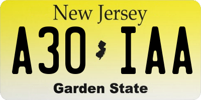 NJ license plate A30IAA