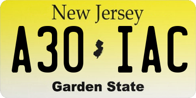 NJ license plate A30IAC