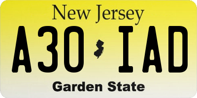 NJ license plate A30IAD