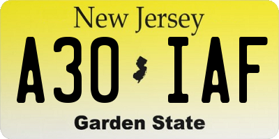 NJ license plate A30IAF