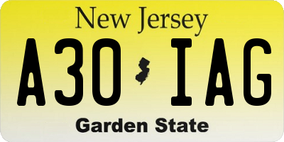 NJ license plate A30IAG