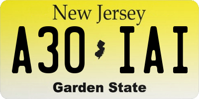 NJ license plate A30IAI