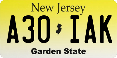 NJ license plate A30IAK
