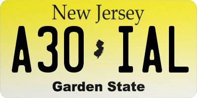 NJ license plate A30IAL
