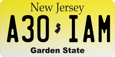 NJ license plate A30IAM