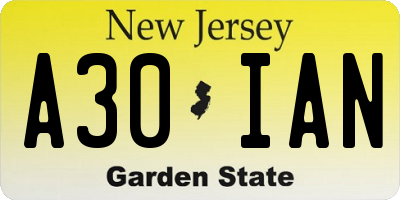 NJ license plate A30IAN