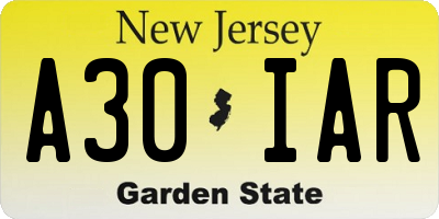 NJ license plate A30IAR