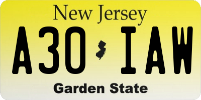 NJ license plate A30IAW