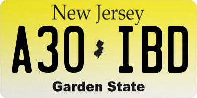 NJ license plate A30IBD