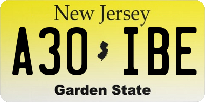 NJ license plate A30IBE