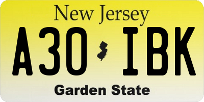 NJ license plate A30IBK