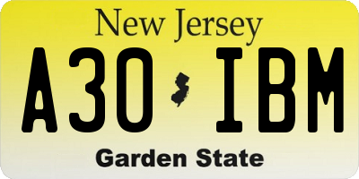 NJ license plate A30IBM
