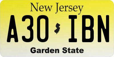 NJ license plate A30IBN