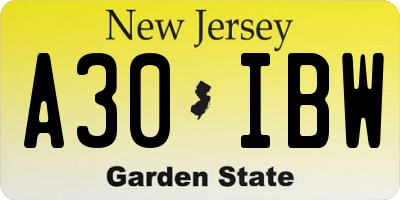NJ license plate A30IBW