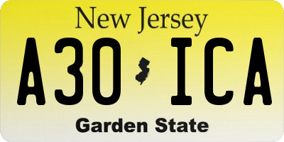 NJ license plate A30ICA