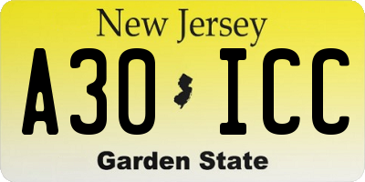 NJ license plate A30ICC