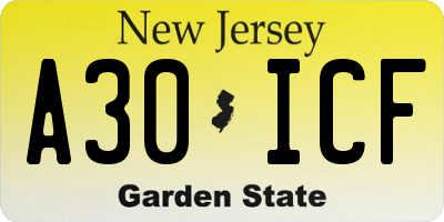 NJ license plate A30ICF