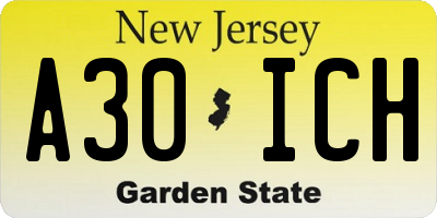 NJ license plate A30ICH