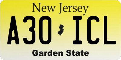 NJ license plate A30ICL