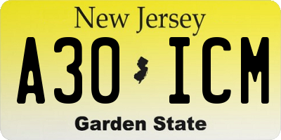 NJ license plate A30ICM