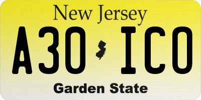 NJ license plate A30ICO