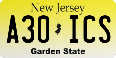 NJ license plate A30ICS