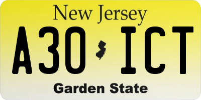 NJ license plate A30ICT