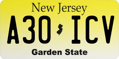 NJ license plate A30ICV