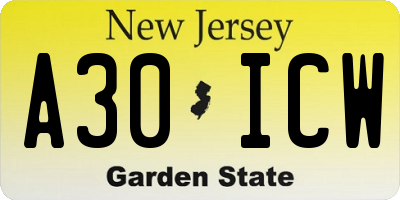 NJ license plate A30ICW