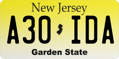 NJ license plate A30IDA