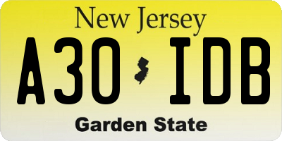 NJ license plate A30IDB
