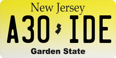 NJ license plate A30IDE