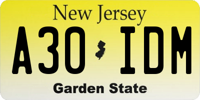 NJ license plate A30IDM