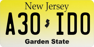NJ license plate A30IDO