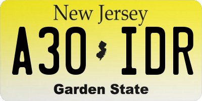 NJ license plate A30IDR