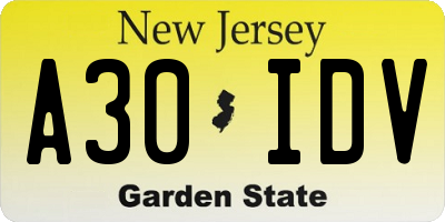 NJ license plate A30IDV