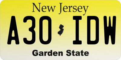 NJ license plate A30IDW