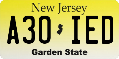 NJ license plate A30IED