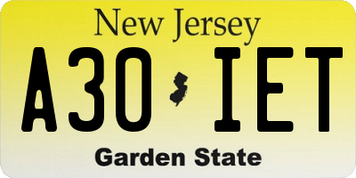 NJ license plate A30IET