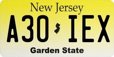 NJ license plate A30IEX