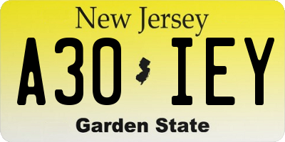 NJ license plate A30IEY
