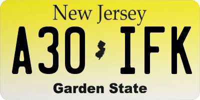 NJ license plate A30IFK