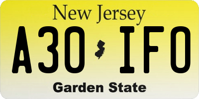 NJ license plate A30IFO