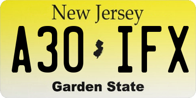 NJ license plate A30IFX