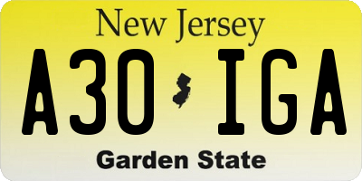 NJ license plate A30IGA