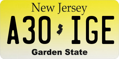 NJ license plate A30IGE