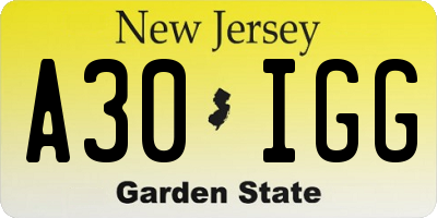 NJ license plate A30IGG