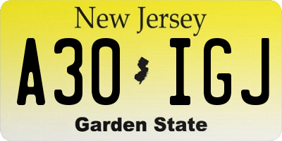 NJ license plate A30IGJ