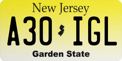 NJ license plate A30IGL