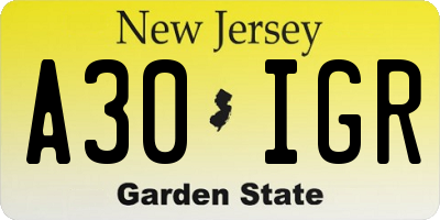 NJ license plate A30IGR